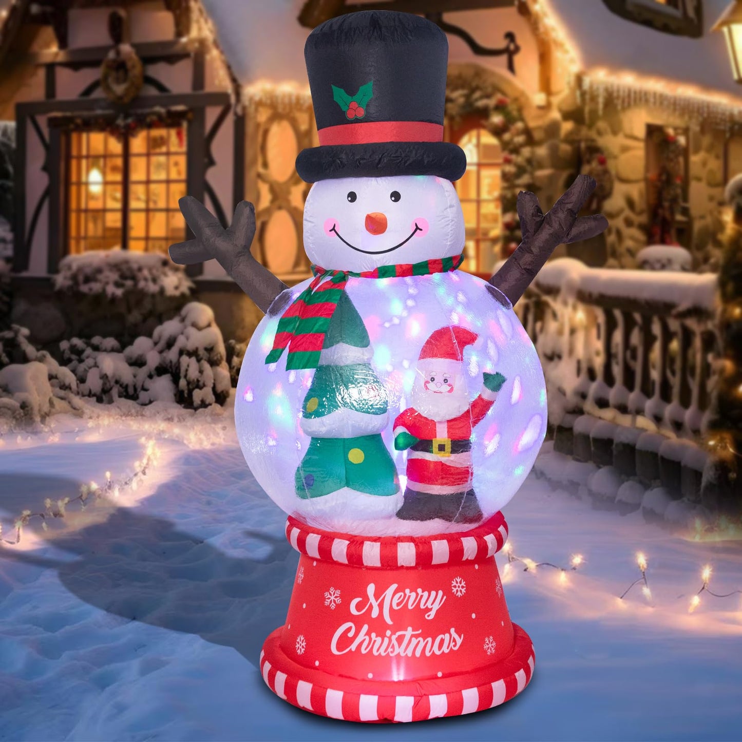 Christmas Inflatables Outdoor Decoration Inflatable Christmas Snowman Globe with Santa Clause Tree Giant Outdoor Indoor Blow Up LED Lighted Yard Lawn Garden Home Party Decor