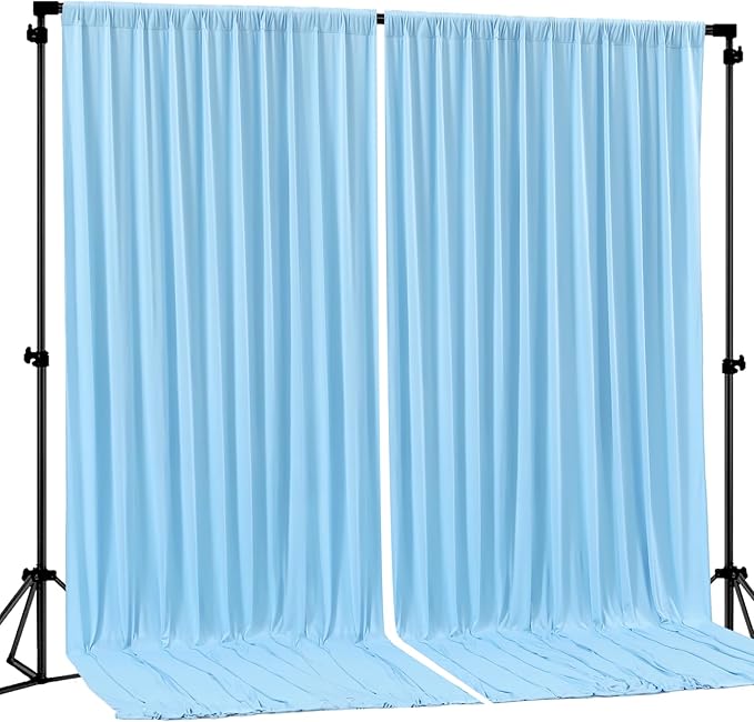 Blue Backdrop Curtains 2 Panels - Wrinkle-Free Light Blue Curtains Polyester Photography Drapes Photo Background for Baby ...