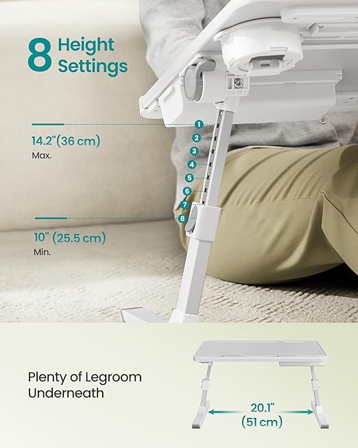 SONGMICS Bed Laptop Desk, Foldable Bed Desk for Laptop, 15.7 x 22 Inches Large Desktop, 120° Stepless Tilt, Adjustable Height, Cup Holder, Tray, Portable Bed Sofa Table, Gray ULLD113GZ01