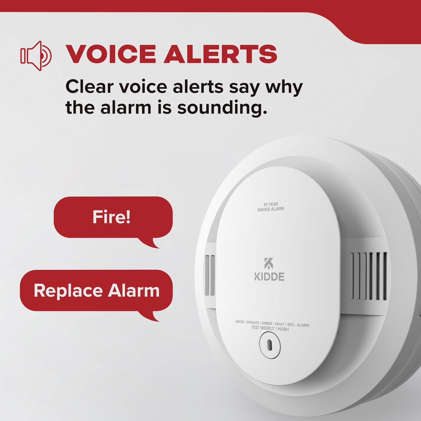 Kidde Smoke Detector for Home, 10-Year Battery Powered, Voice Alerts, LED Light Notifications, 3-Pack