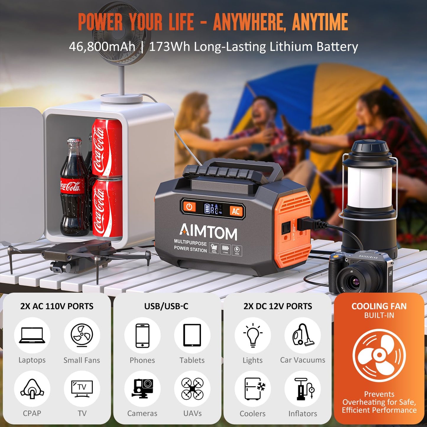 Aimtom 200W Portable Power Station With 30W Solar Panel Bundle - 173Wh Lithium Battery, 250W Peak Ac, Usb-A, Usb-C And 12V Dc Ou