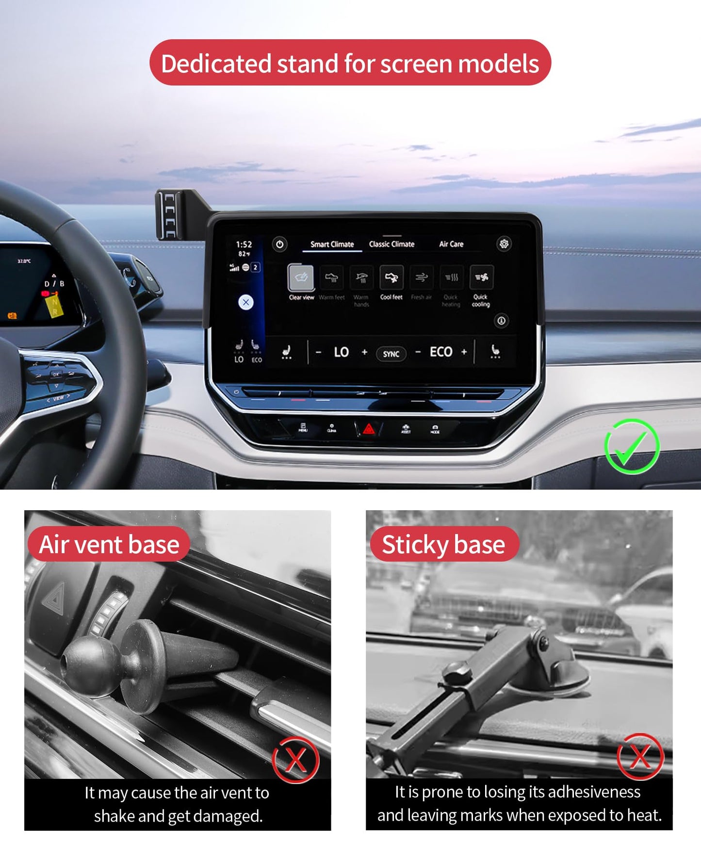 Masergogo Car Phone Holder For 2021-2024 Volkswagen Id.4 / Vw Id4, 360 Rotation, 12 Inch Screen Fixed Clip, Auto Accessories Nav