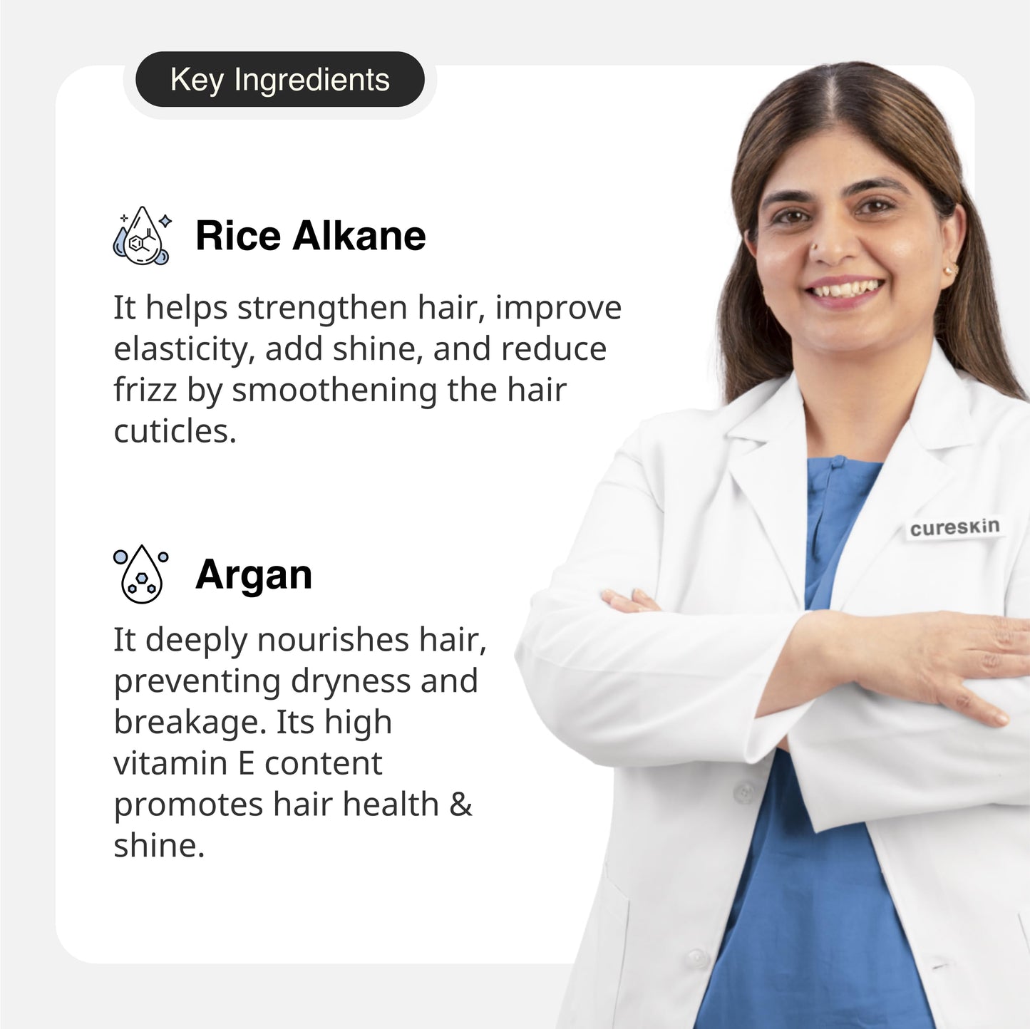 Cureskin Smooth and Shine Hair Serum for Dry Frizzy Hair Women and Men | Helps Reducing Hair Breakage, Frizz and Detangels for S