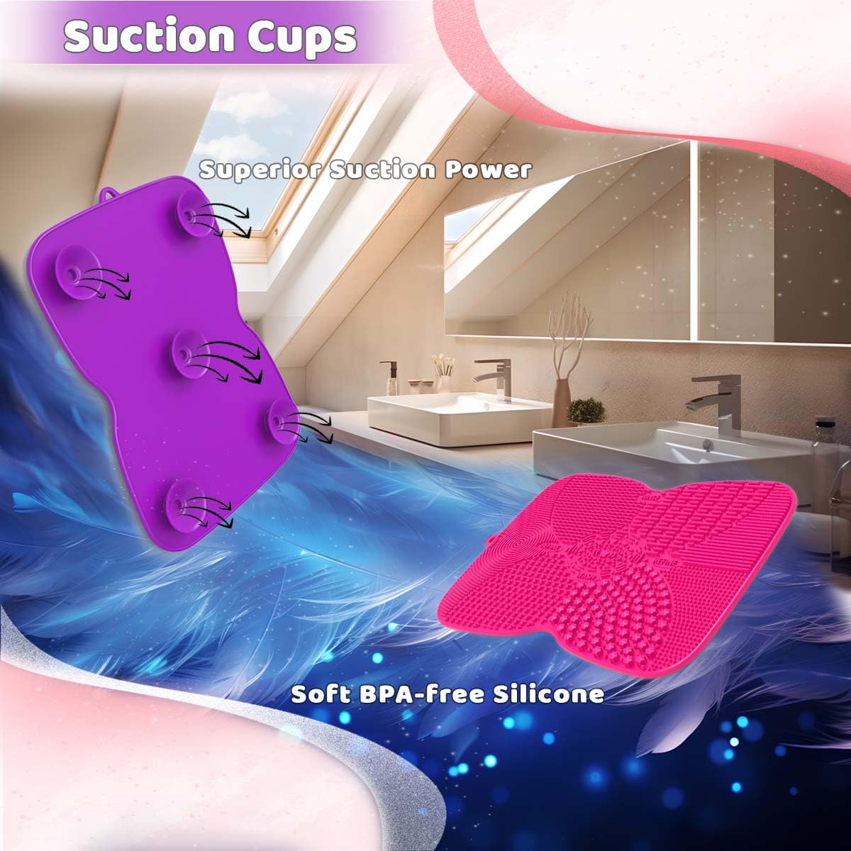 2 Pack Silicone Makeup Brush Cleaner Pad with Suction Cup, 8 Textures, Stable, YalsFTY Makeup Brush Cleaning Mat with Suction Cu