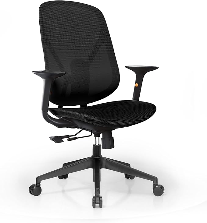 Ergonomic Home Office Chair – Breathable Mesh, Built-in Lumbar Support, Adjustable Arms & Smooth Wheels, Up to 270lbs (Black)