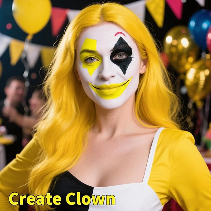 Black White Yellow Face Body Paint 1.01/pc with 3 Sponges,Water Based Face Paint Kit for Skull Tiger Makeup,Halloween SFX Makeup Cream Face Painting