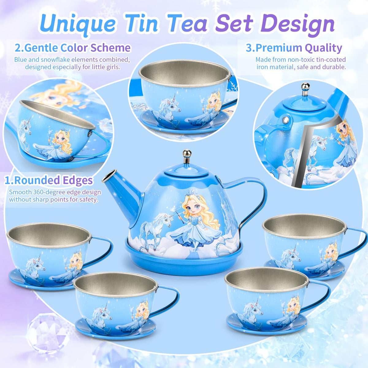 Amplov 43-Piece Princess Tea Set Playset for Kids – Pretend Play Kitchen Toy with Teapot, Desserts & Carrying Case | Toddler Tea Party Toys, Imaginative Role Play, Birthday Gift for Girls Ages 3-8