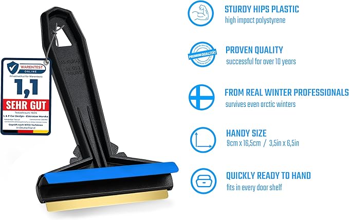 Car Ice Scraper Brass Blade - Fast, Effortless, efficient & Easy - Brass Ice Scrapers for Car Windshield Ice Scraper - Brass Ice Scraper for Car - Original Murska from Europe - Winter A054 Black Blue