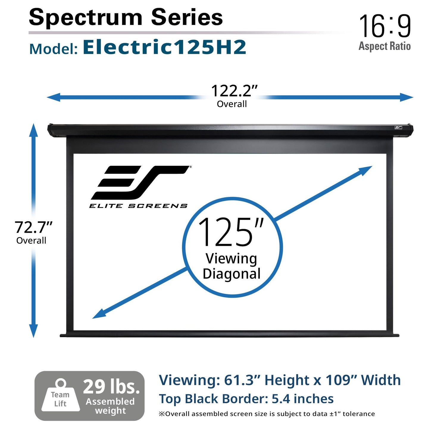 Elite Screens Spectrum RC1 Remote, 125-INCH Diag 16:9, Motorized Projection Screen Movie Home Theater 4K/8K Ultra HD Ready Drop Down, ELECTRIC125H2, Black Case