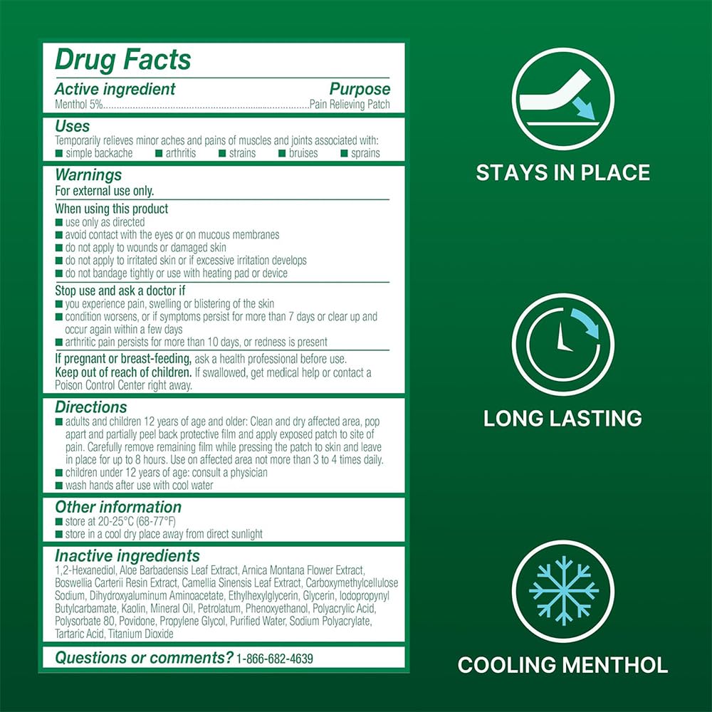 Biofreeze XL Pain Relief Patch, Menthol Pain Patches for Lower Back Pain Relief, XL Patches Ideal for Back & Shoulder, Comfortable & Flexible Fabric Stays, FSA Eligible, 4 ct - Pack of 2