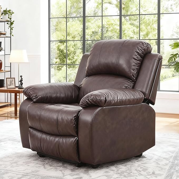 Saxum Tegmen Living Room Furniture Sets, Leather Recliner Sofa, Sectional Chair with Deep Seat, 1 Piece Furniture for Living Room/RV/Office (Chair, Brown Leather)