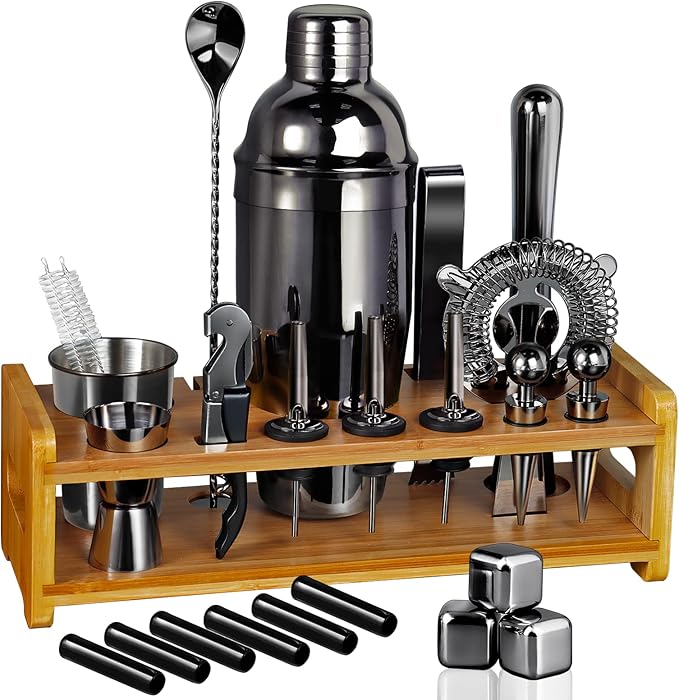 26-Piece Bartender Kit Cocktail Shaker Set | Stainless Steel Bar Set with Bamboo Stand Bar Tools Cocktail Kit for Christma...