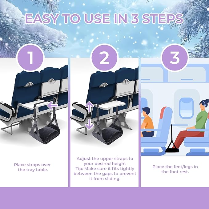 Babenest Airplane Foot Hammock, Foldable Leg Rest Support with Adjustable Strap & Privacy Cover, Thickened Bottom for Feet Warmth, Portable Flight Footrest Holder for Air Travel, Office & Car (Cover)