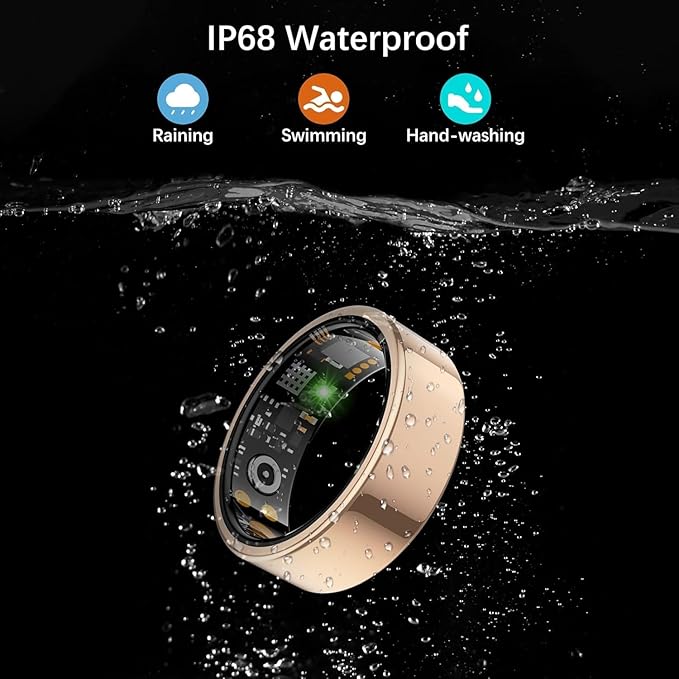 Smart Health Ring for Women Men, Fitness Tracker Ring with Heart Rate, Blood Oxygen, Sleep Tracker, Step Tracker, No Subscription Fee, IP68 Waterproof Smart Ring for iPhone & Android (Rose Gold, 6#)