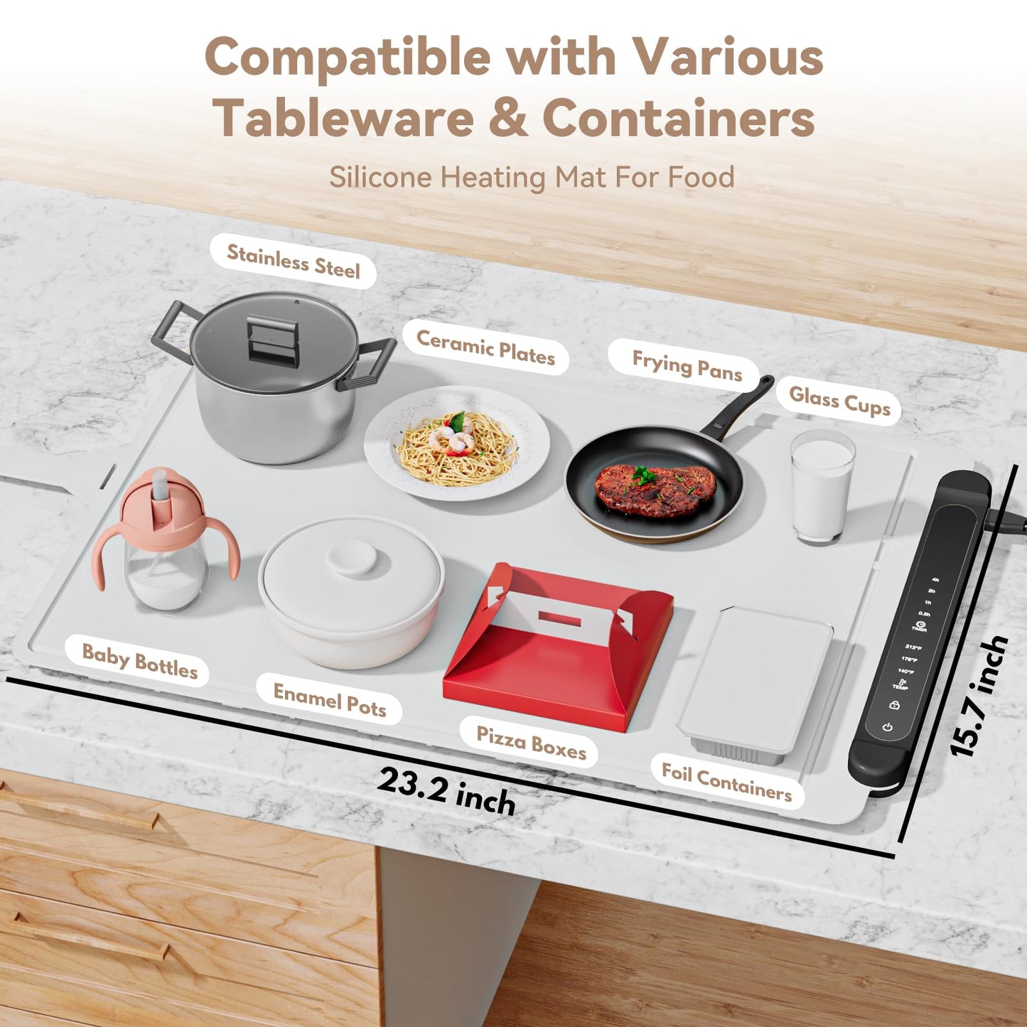 Warming Mat for Food Warmer Pad: 24"X16" Adjustable Foldable Silicone Electric Warming Tray for Buffets Party - Fast Heating Portable Hot Plates for Countertop Kitchen Travel Home Gifts Silver Gray