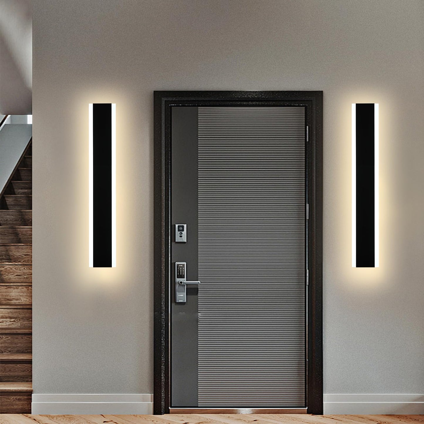 QueeuQ 2 Pack Outdoor LED Wall Lights, 32 inch Modern Exterior Lighting Fixtures LED Linear Outdoor Wall Sconces Lighting for Porch Patio Garage Door Garden Yard Indoor Yard, House