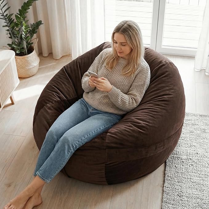 YuppieLife Large Foam Filled Bean Bag Chairs for Kids Teenagers Adults Living Room Gaming Relaxing 4F Machine Washable Lazy Sofa（Chocolate