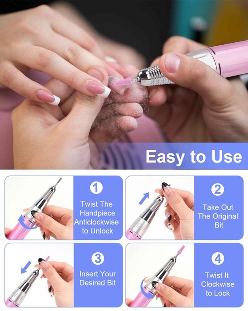 Electric Nail Drill Professional: Rechargeable Nail File with Bits for Acrylic Gel Nails, Professional Nail Drill Manicure Pedicure Polishing Shape Tools for Home Salon