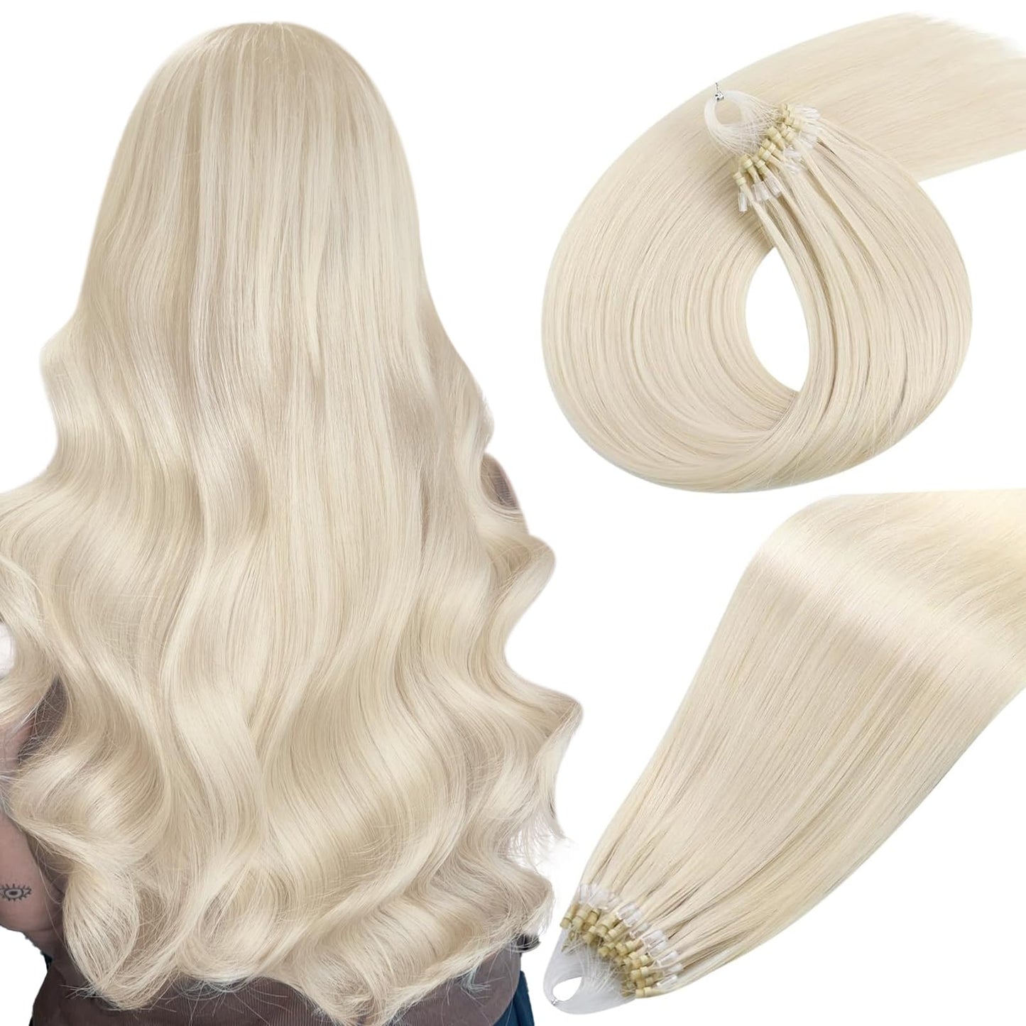 Easyouth Micro Extensions Human Hair Blonde Micro beads Hair Extensions White Blonde 20 Inch 50g 50s Micro Link Hair Extension H