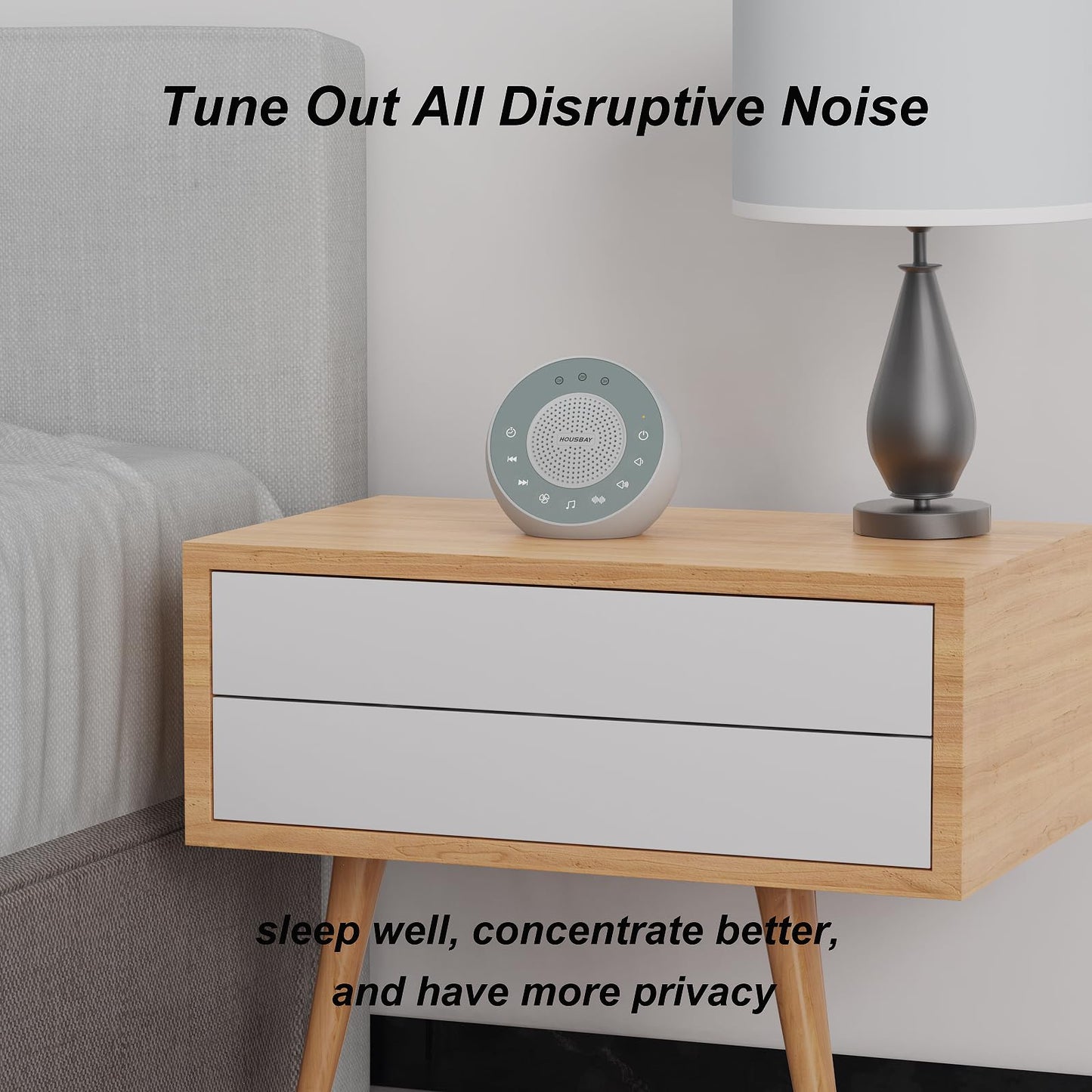 Housbay White Noise Sound Machine, 31 Soothing Sounds, 5W Loud Stereo Sound, Sleep Timer, Small Travel Sleep Machine & Noise Canceling for Sleeping, Relaxation-Gray