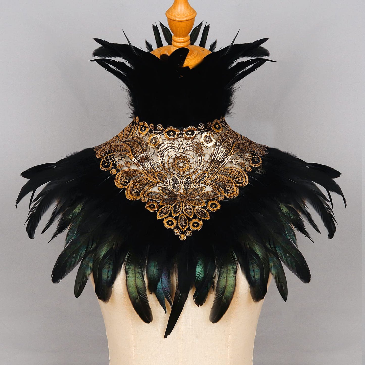 L'VOW Gothic Natural Black Feather Flower Patterned Embroidery Choker Neck warp Collar for Halloween Costume Cosplay
