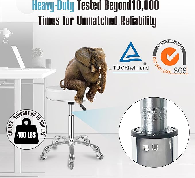 Ainilaily Rolling Stool with Wheels Adjustable Swivel Heavy Duty Hydraulic Stools Chair for Shop Guitar Lab Tattoo Workbench Medical (White)