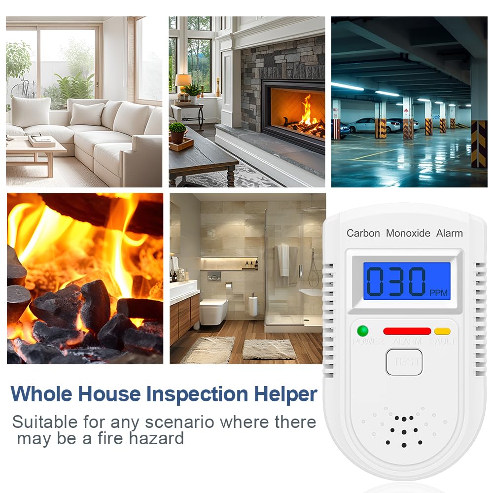 Carbon Monoxide Detector Plug in Wall，CO Gas Monitor Alarm Detector with Digital Display Sound & Light Warning for Home/Workplace/Travel