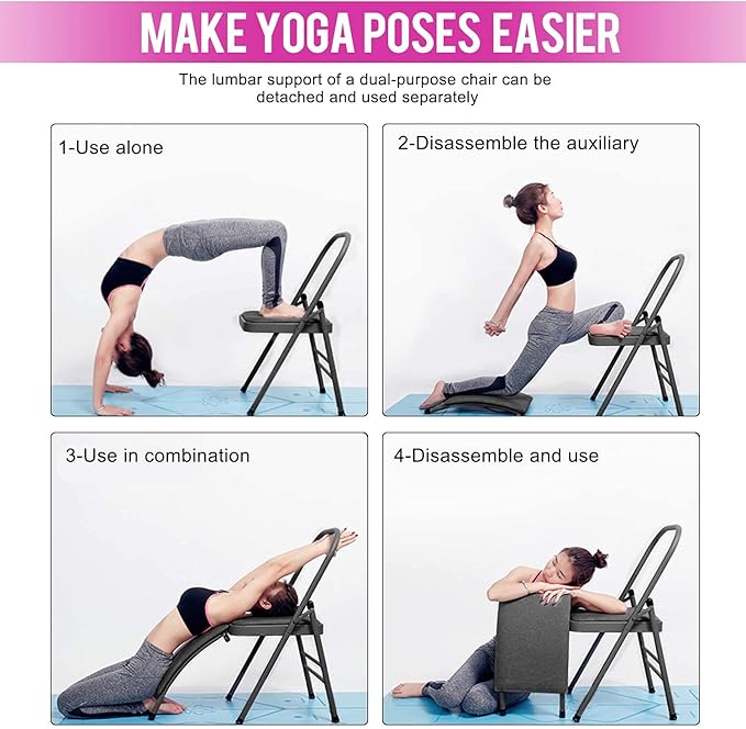 INNOLIFE Yoga Auxiliary Chair with Lumbar Back Support Foldable Balance Training with Purple Yoga Resistance Band