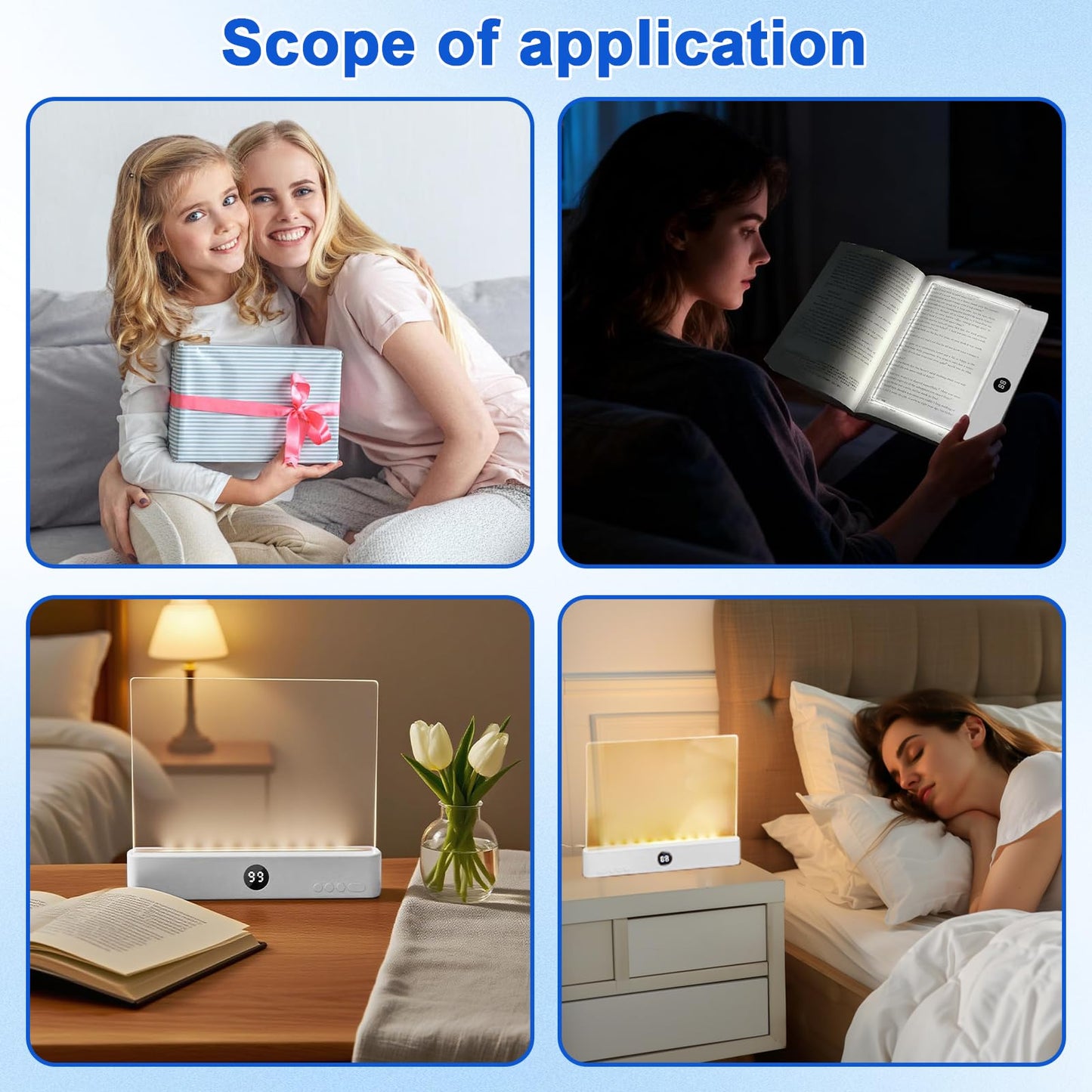 Flat Book Light, Rechargeable Clear LED Smart Reading Light with 3 Colors & Timer, Dimmable Full Page Panel Plate Lamp, Eye Protection, Portable Flat Reading Light for Bedside, Travel, Study (White)