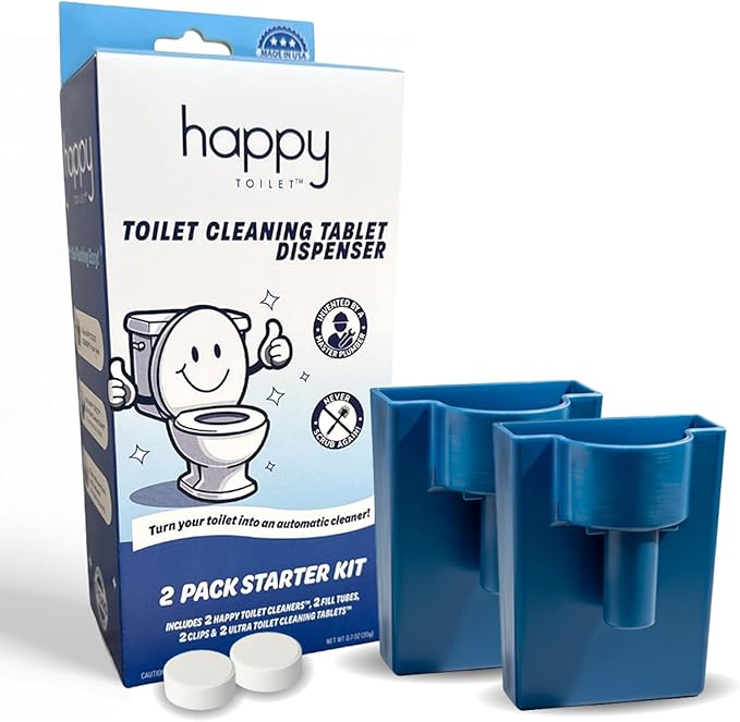 Happy Toilet Cleaner 2 Pack – Self-Cleaning Toilet System | Easy Install Toilet Tablet Holder for a Deep Clean with Every Flush | Made in the USA