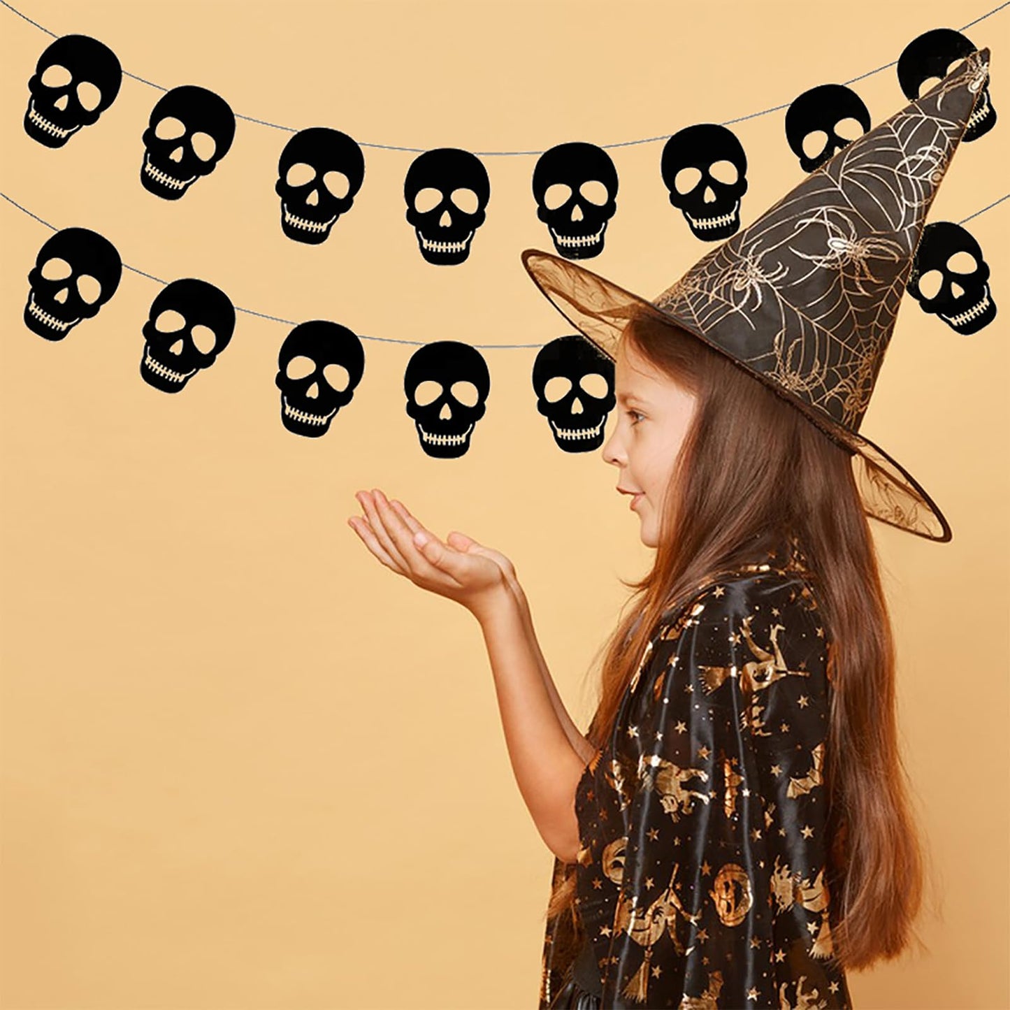 Black Skull Garland, Halloween Decoration Birthday Decoration Party Decoration Halloween Banner for Gothic Birthday Party Decorations DIY Home Decor