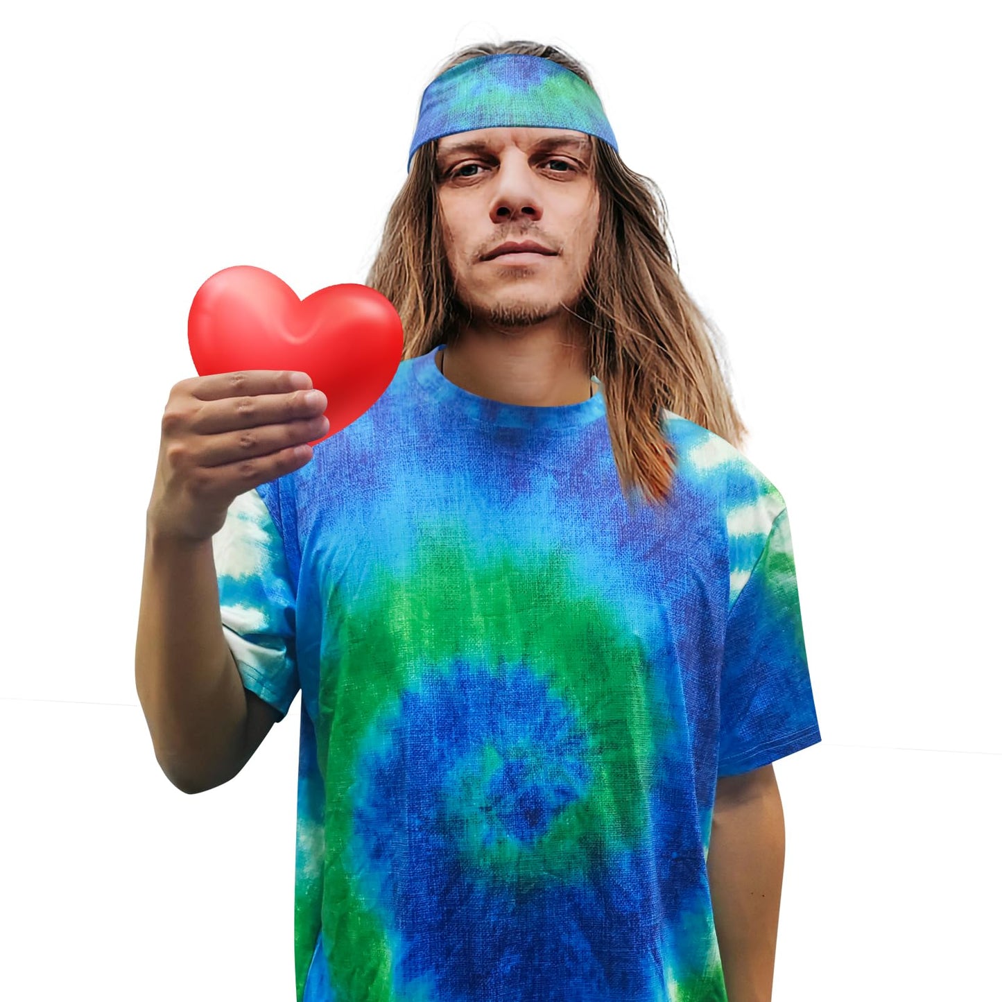 ATAMET Hippie Costume for Men Women 60s and 70s colorful T-shirt (Blue, X-Large)