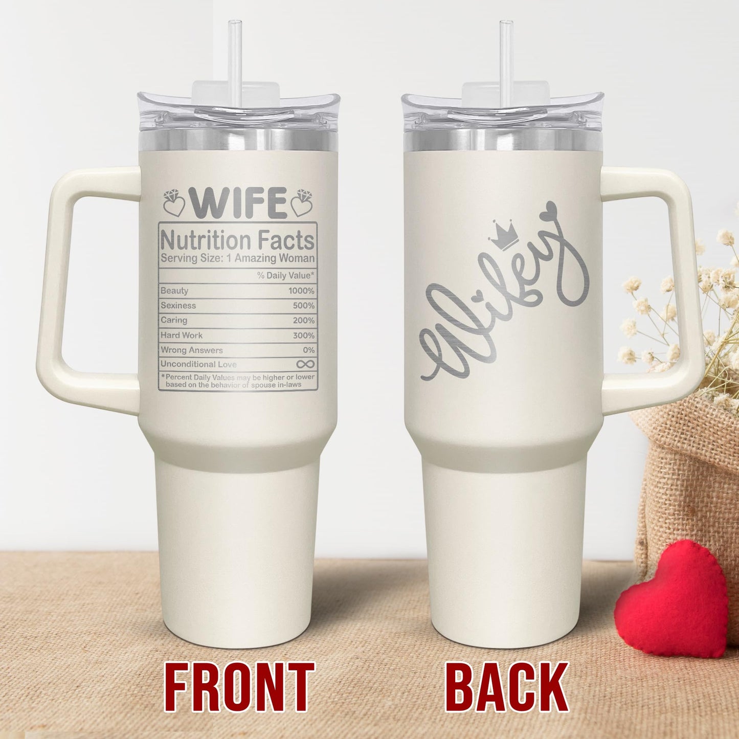 AXIARA Gifts For Wife - Wifey Insulated 40 oz Tumbler with Straw and Handle - Mothers Day Anniversary Christmas Birthday Gifts For Women Her Wife From Husband, Travel Coffee Tumbler