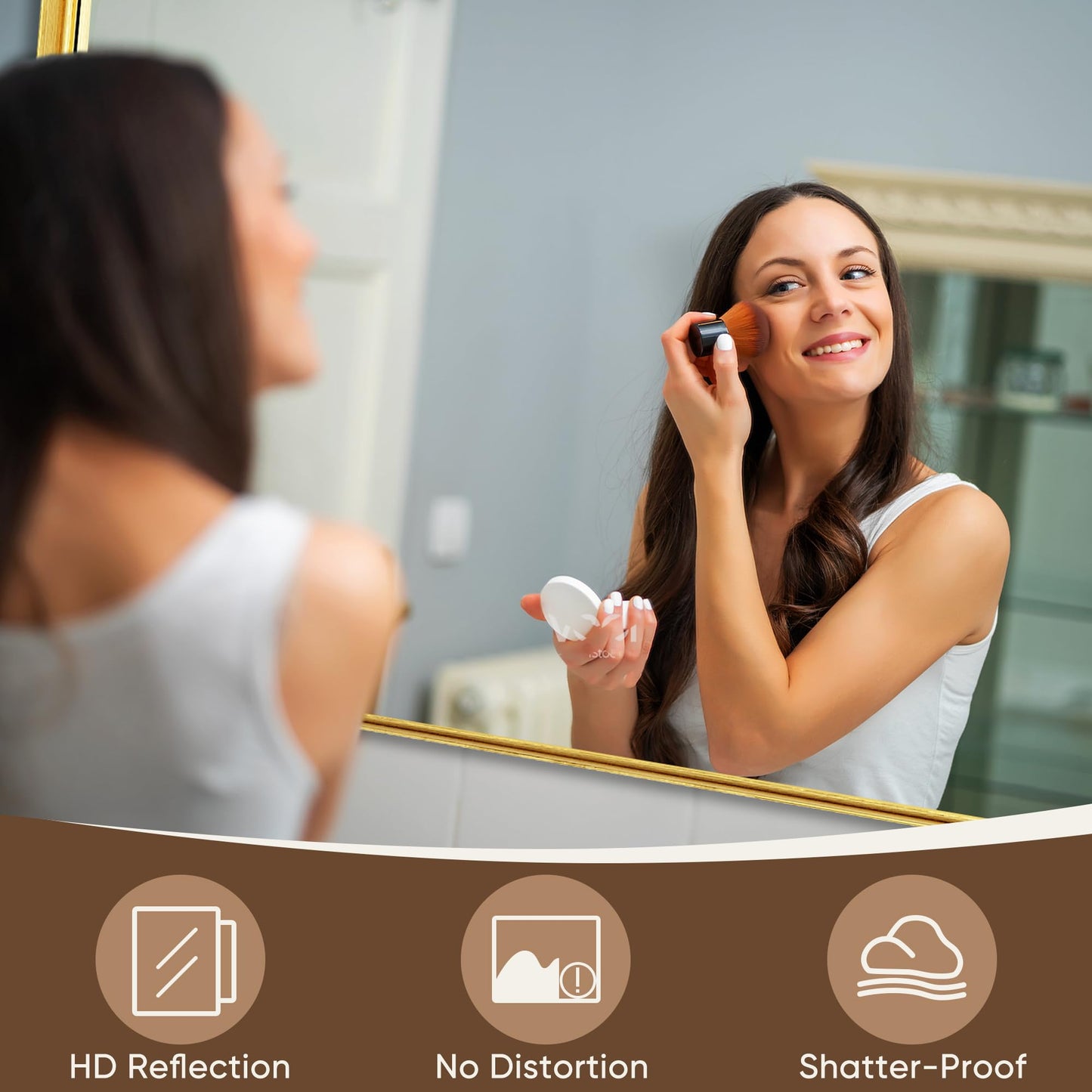 Furnbar Gold Bathroom Mirror 55x30 Inch, Rectangle Mirror with Metal Deep Frame, Wall Mirrors for Over Sink, Vanity, Bedroom, Bathroom, Hangs Horizontally or Vertically