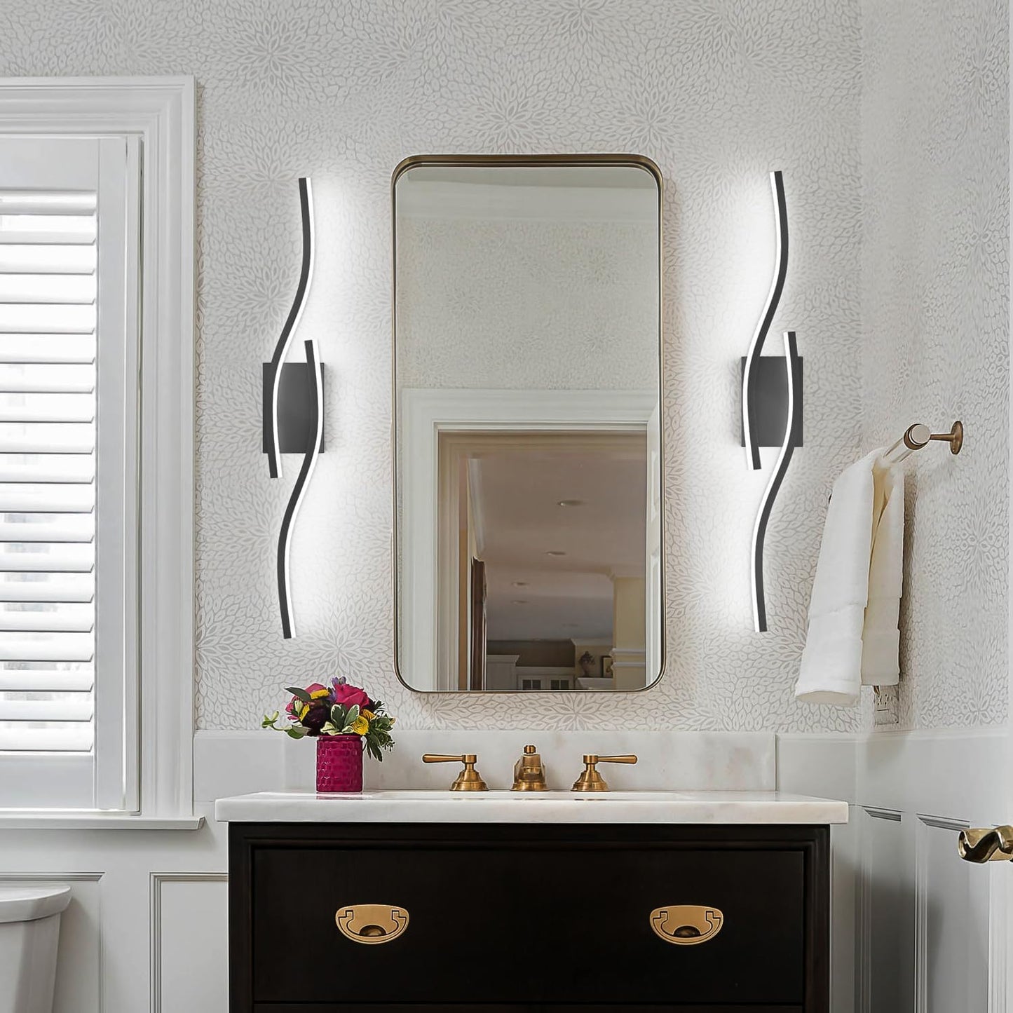 PRESDE 32inch LED Vanity Light Modern Bathroom Light Fixtures Over Mirror Matte Black Bath Wall Lighting Bar Dimmable 3 Colors Changeable