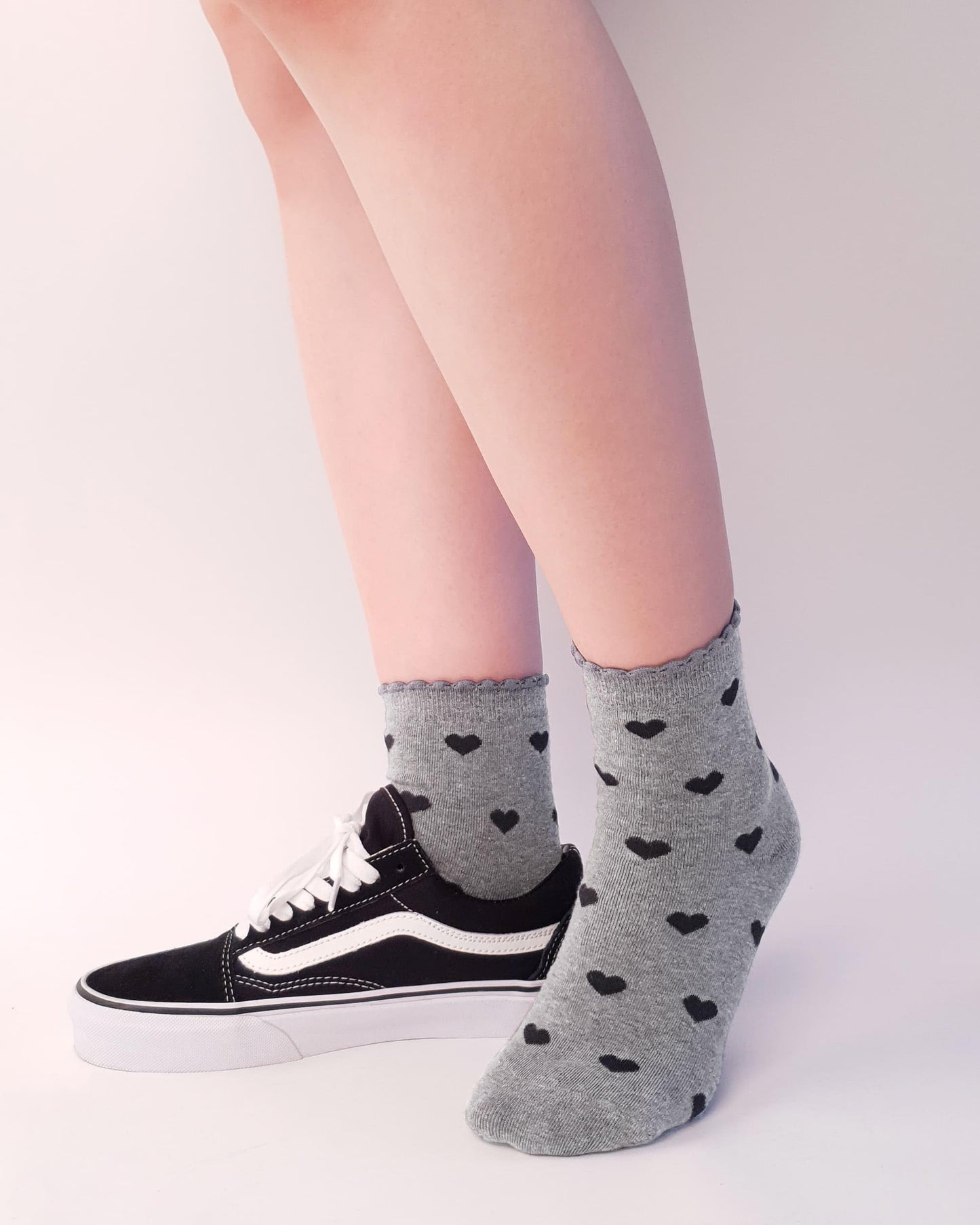 CUTIE MANGO 3 Pairs Women's Heart Pattern Print Cotton Daily Casual Crew Socks Novelty Premium Fashion Soft Lovely Cute Crazy Fun Size 6,7,8,9,10 for Women - Gray