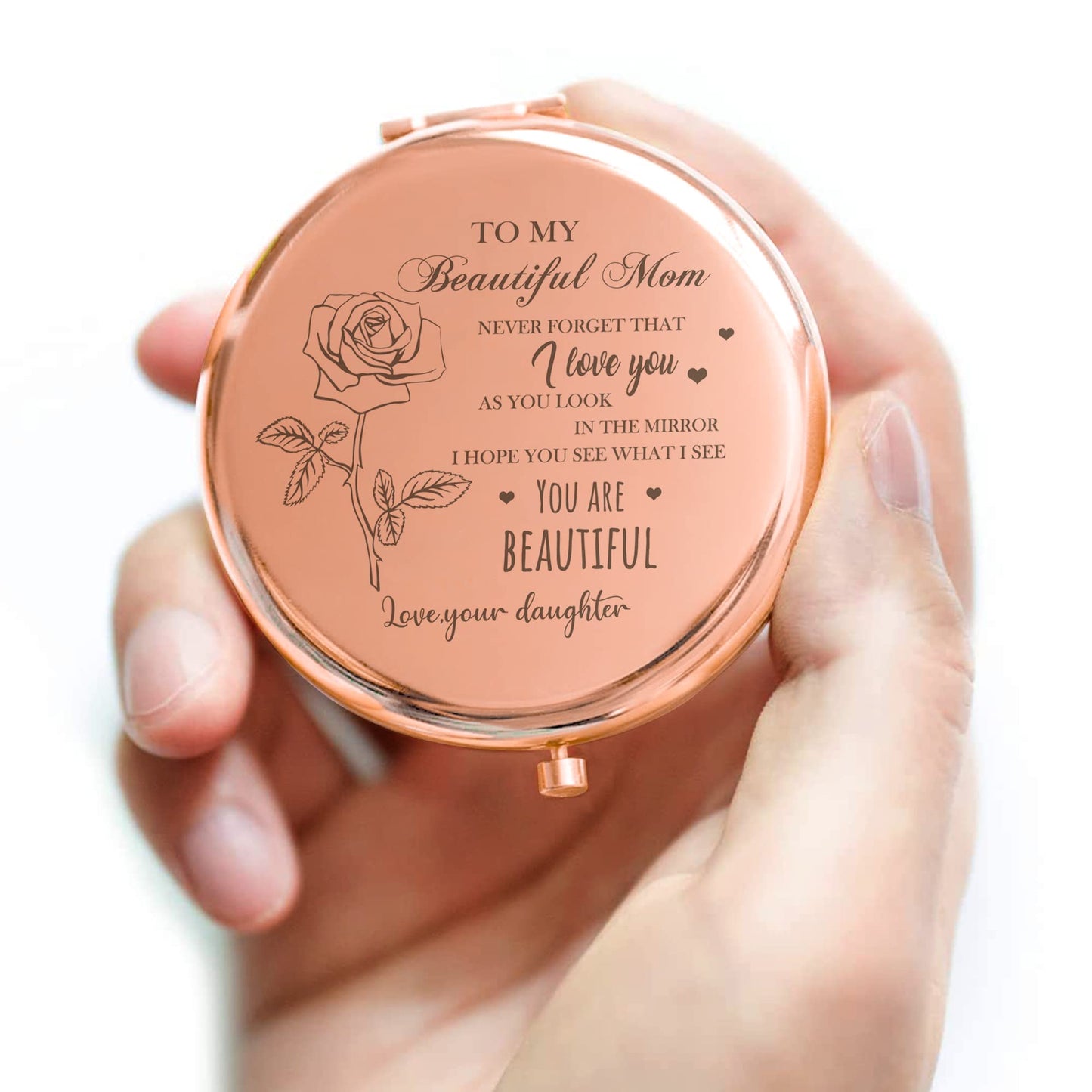 GAOLZIUY Compact Mirror Gifts for Mom from Daughter, Rose Gold Compact Mirror for Mother, Birthday Gifts for Moms Women from Dau