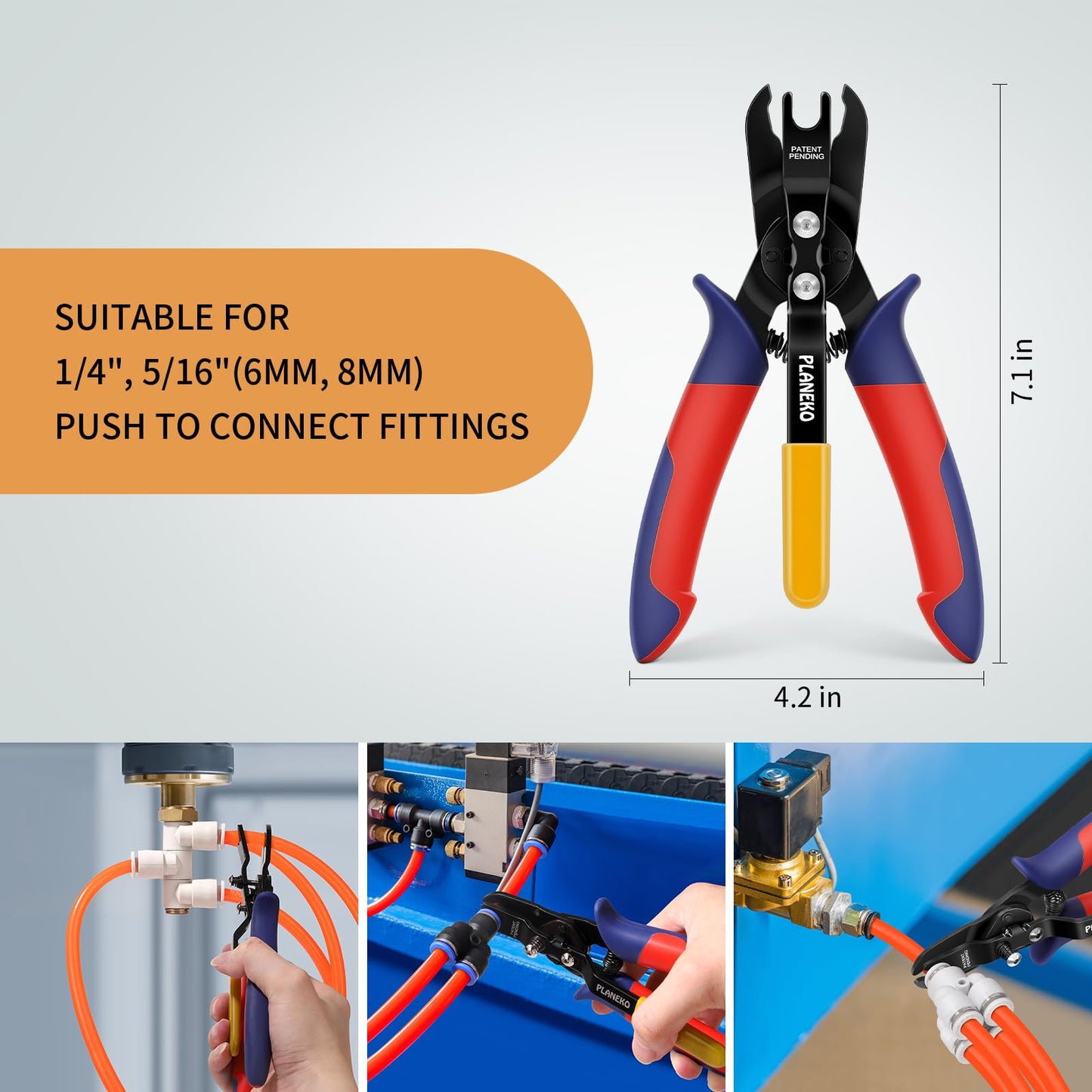 PLANEKO Air Line Pliers Push to Connect Fitting Disconnect Tool for 1/4" 5/16" Pneumatic Hose Quick Connect Fittings Removing Air Line Removal Tool Hose Release Pliers for 6mm 8mm Push Fit Connector