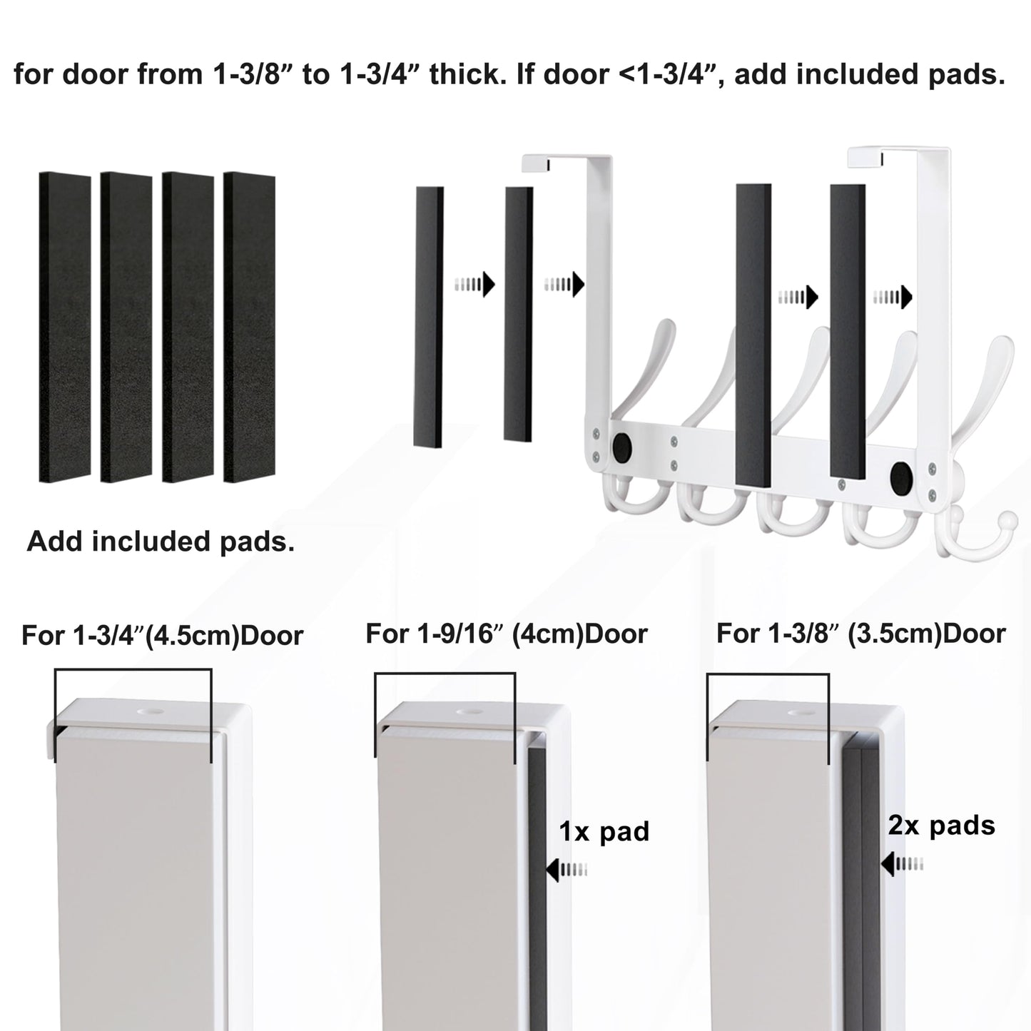 Dseap Over The Door Hook Hanger - Fits 1 3/8" to 1 3/4" Standard Doors | 5 Tri Hooks Heavy Duty Towel/Coat Rack | Door Organizer for Clothes, Jackets, Hats, Towels, White