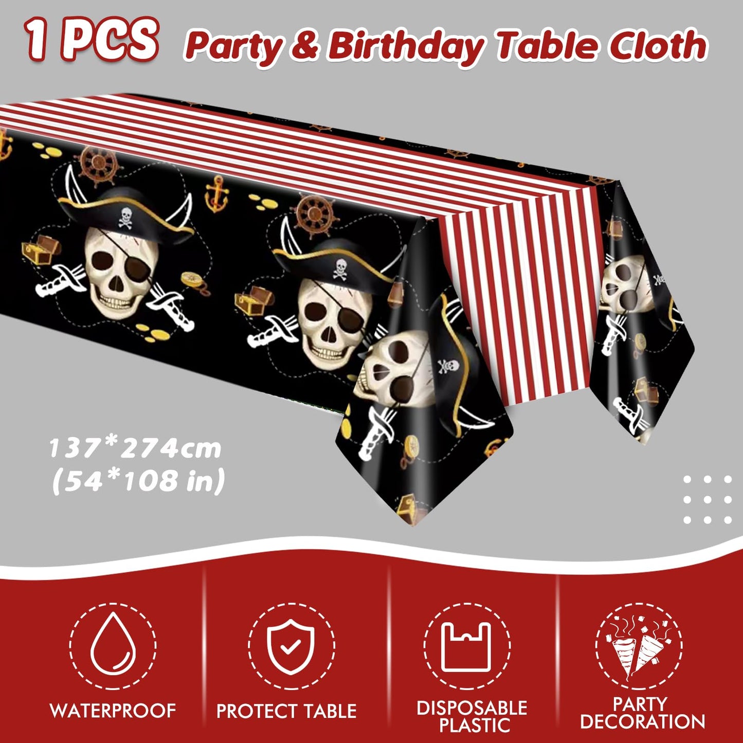 Ryzovo 41pcs Pirate Tableware Set Includes 20 Plates, 20 Npkins and 1 Tablecloth, Pirate Ship Theme Party Supplies Decorations Pirate Dinnerware for Adult Teens Kids Table Decor, 20 Guests