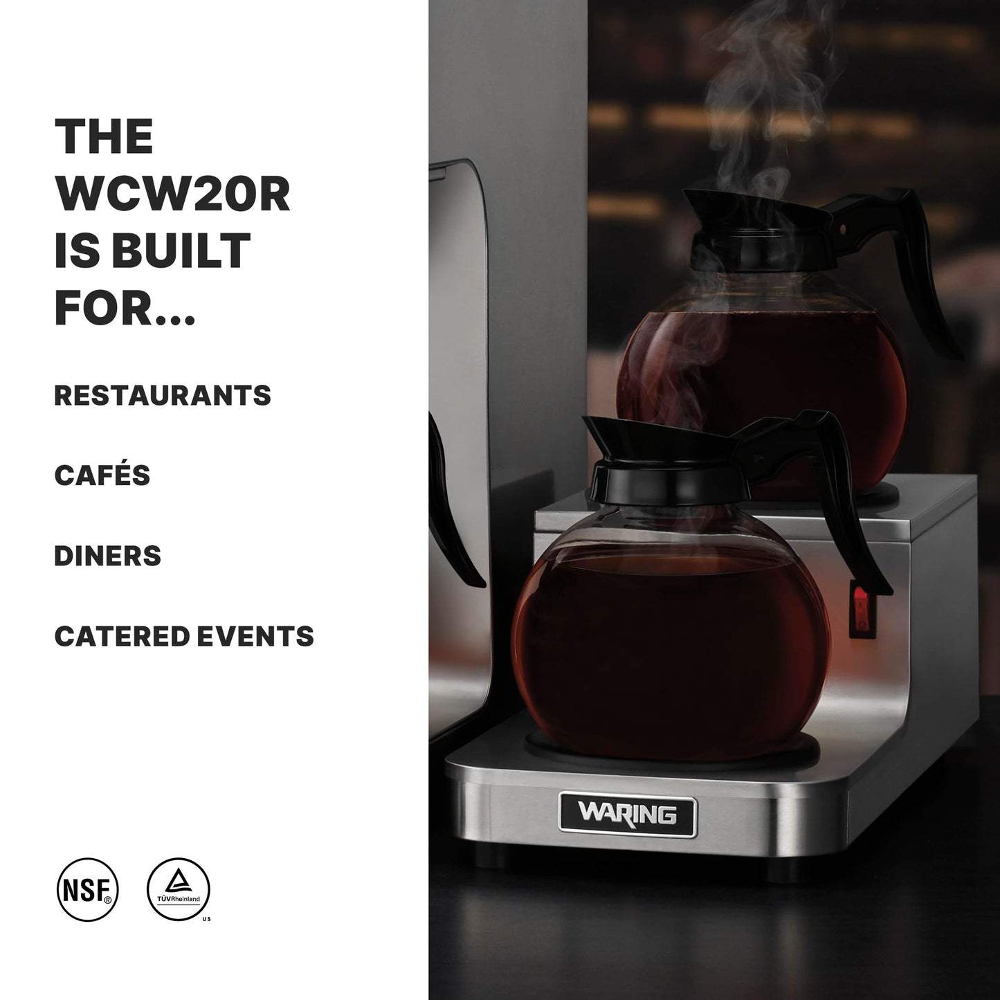 Waring Commercial WCW20R Café Deco Double Coffee Carafe Warmer, Step Up Style, 120V, 5-15 Phase Plug