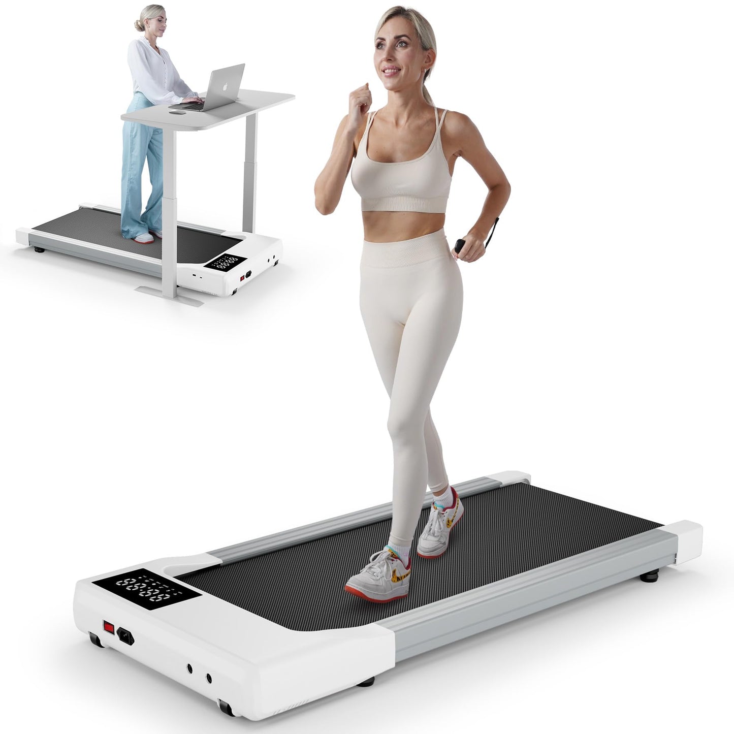 Walking Pad Treadmills for Home Office, Under Desk Walk Mat with APP and Remote Control, 3 in 1 Portable Exercise Equipment, Compact Jogging Running Machine for Small Space, 250 Lbs Capacity