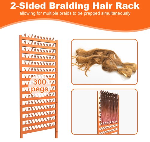 Suuiwau Metal Braiding Hair Rack 300 Pegs, Height Adjustable, Mobile Hair Holder Organizer with Wheels, 2 Sided Extension Separator Stand, Standing Storage for Stylists, Braiders, Salon, Beauty School