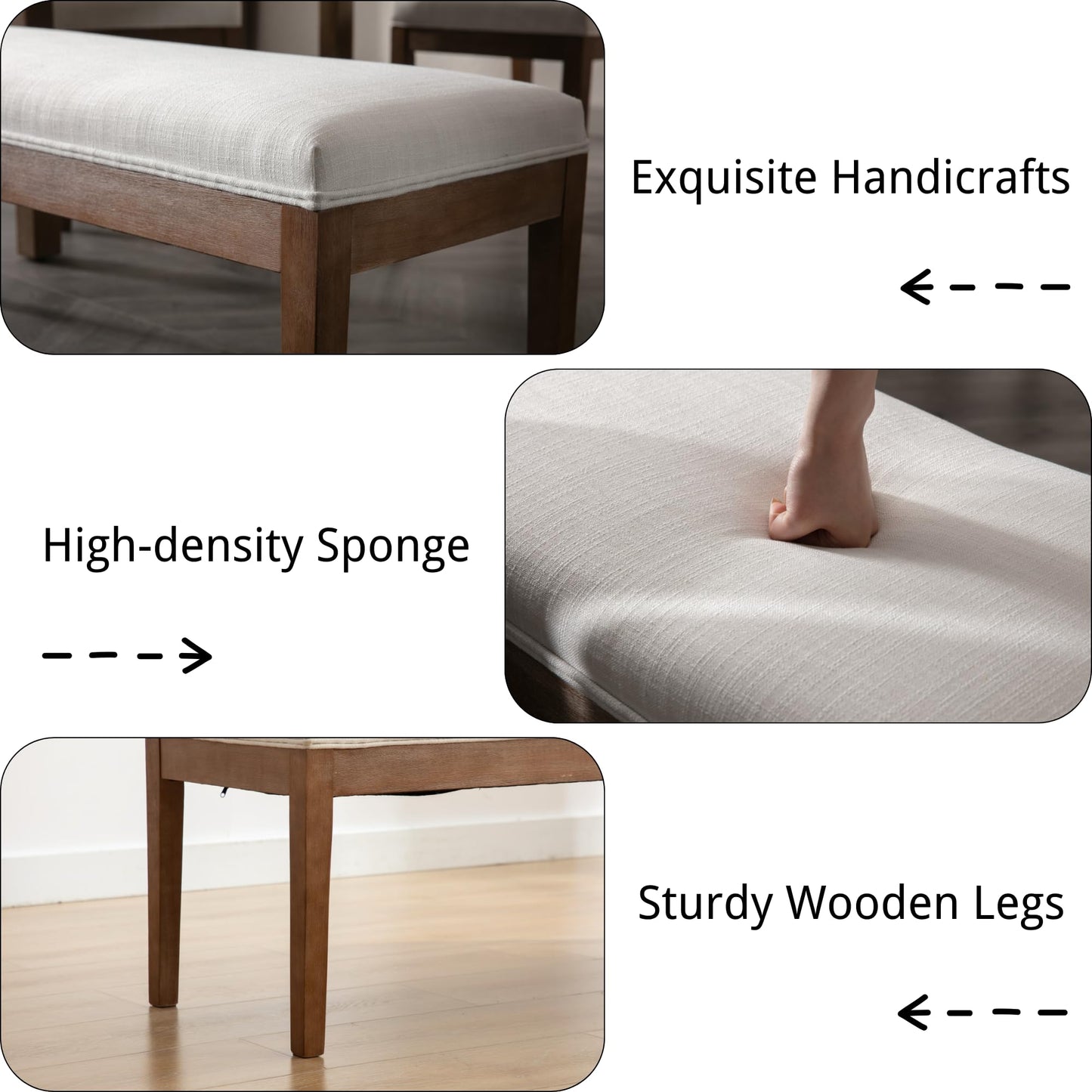 Janoray Linen Entryway Bench Farmhouse Dining Benches Upholstered Bedroom Bench Shoe Bench Seat for Hallway Living Room Bedroom End of Bed, 16" D x 45.5" W x 18.75" H, Beige