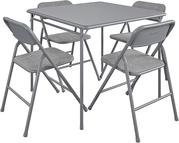 CoscoProducts Premium 5-Piece Table & Chair Dining Set, with 34" Vinyl Top Card Table and 4 Fabric Padded Seat & Back Fold...