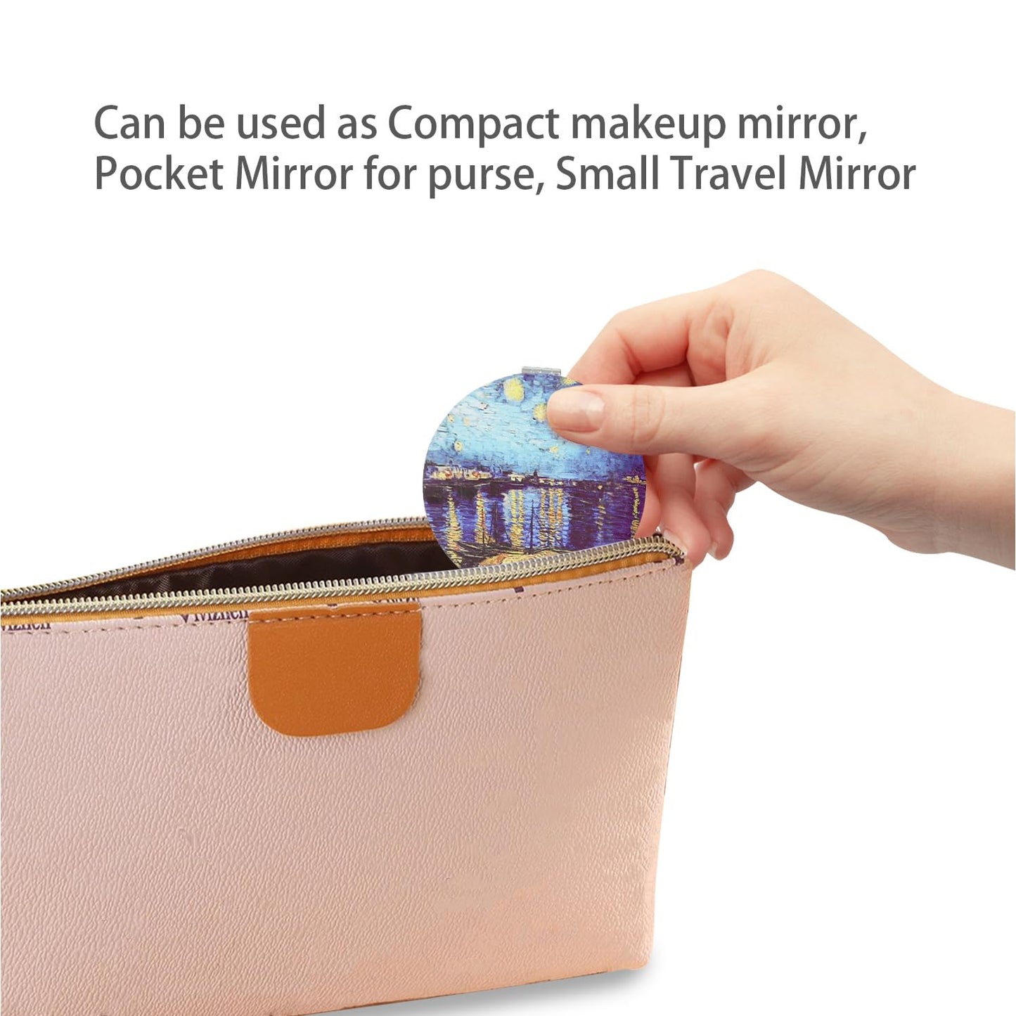 PDOZV Cheap Small Compact Mirror, Round 2.8    Metal Frame PU OilPainting Style Double Sided Mini Magnifying 1X/3X Mirror for Pu
