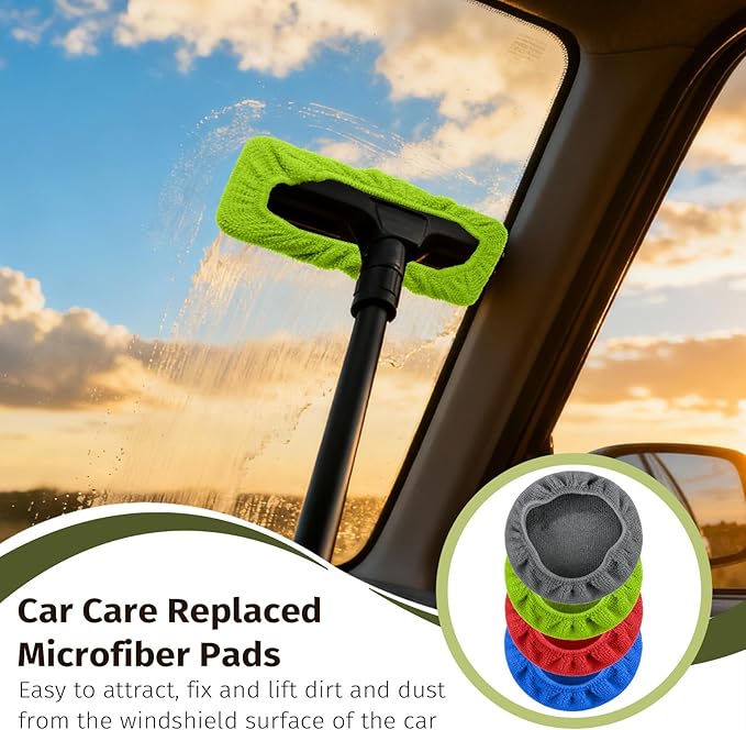 16 Pcs Car Windshield Cleaning Tool Bonnets Car Care Microfiber Cloths for Windshield Cleaner Replaceable Reusable Microfiber Pads Cover Kit for Washing Bonnets Interior Cars Window(6inch)