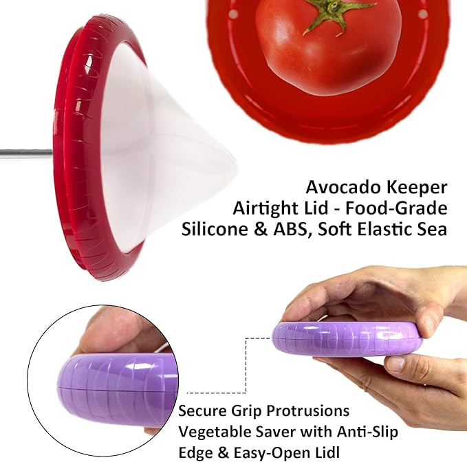4 Pcs Reusable Avocado Onion Lemon Tomatoes Saver Keeper, Silicone Fruit and Vegetable Anti-Oxidation Storage Box Refrigerator, Fruit Veggie Holder Containers for Fridge (Cyan, Purple, Red And Yellow)