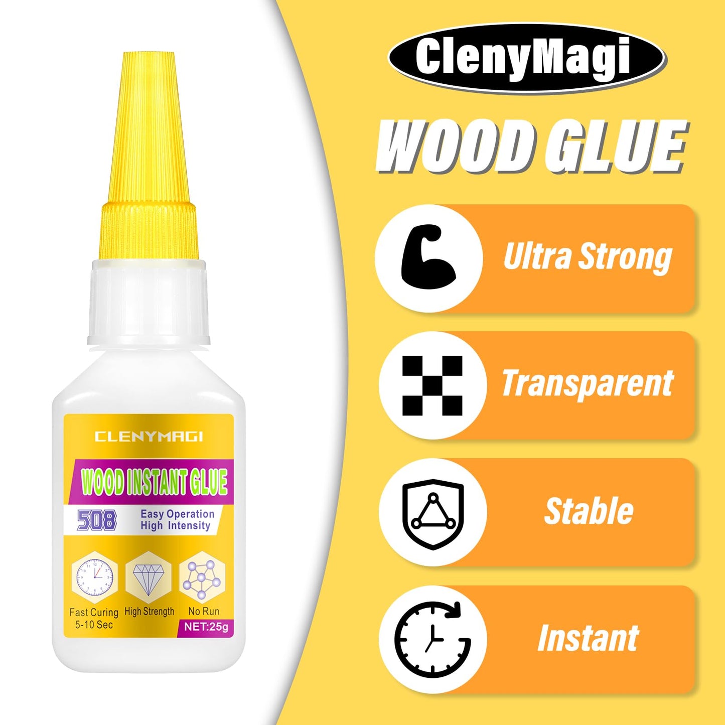 ClenyMagi Wood Glue, High Strength Fast Drying Clear Wood Glue for Furniture Heavy Duty, Woodworking, Garden, Crafts, DIY, Waterproof, Heat Resistant Tacky Adhesive (1 Bottle of 25g)