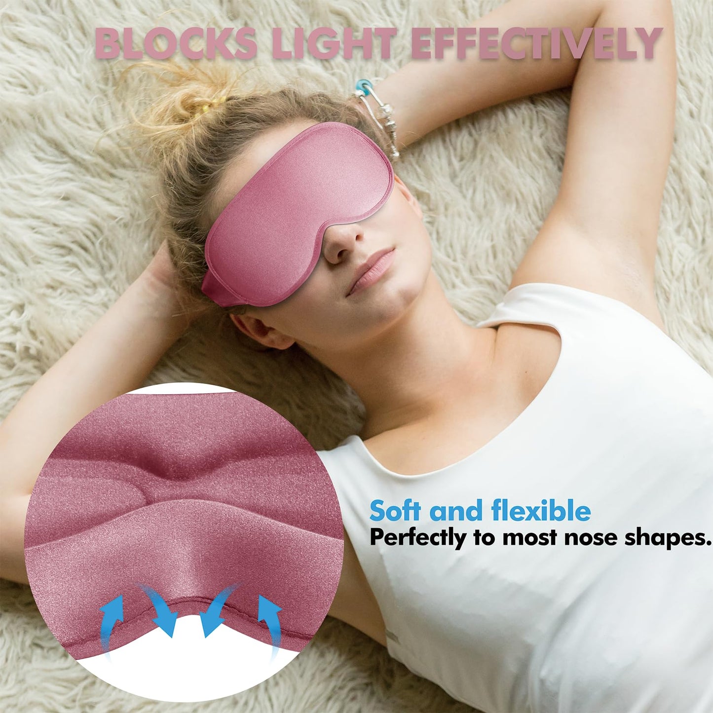 Sleep Eye Mask for Side Sleeper, Lash Extensions 3D Contoured Cup Sleeping Mask for Men Women, Travel Blackout Night Blindfold Eye Shade Cover with Adjustable Strap (Pink-Side Sleeper)